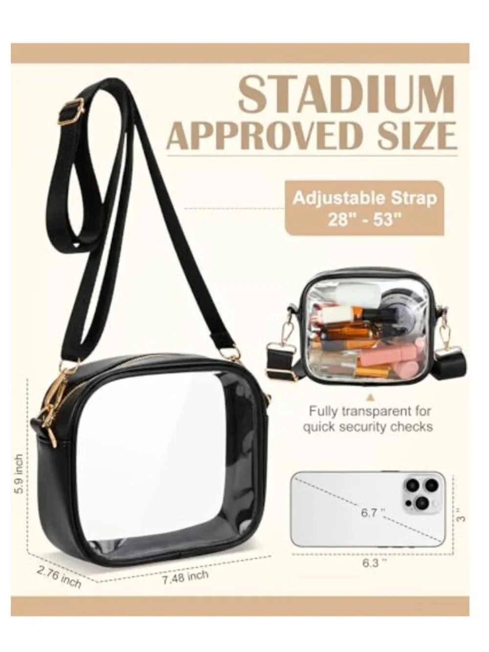 12 Pack Clear Crossbody Bag TPU Transparent Concert Stadium Approved